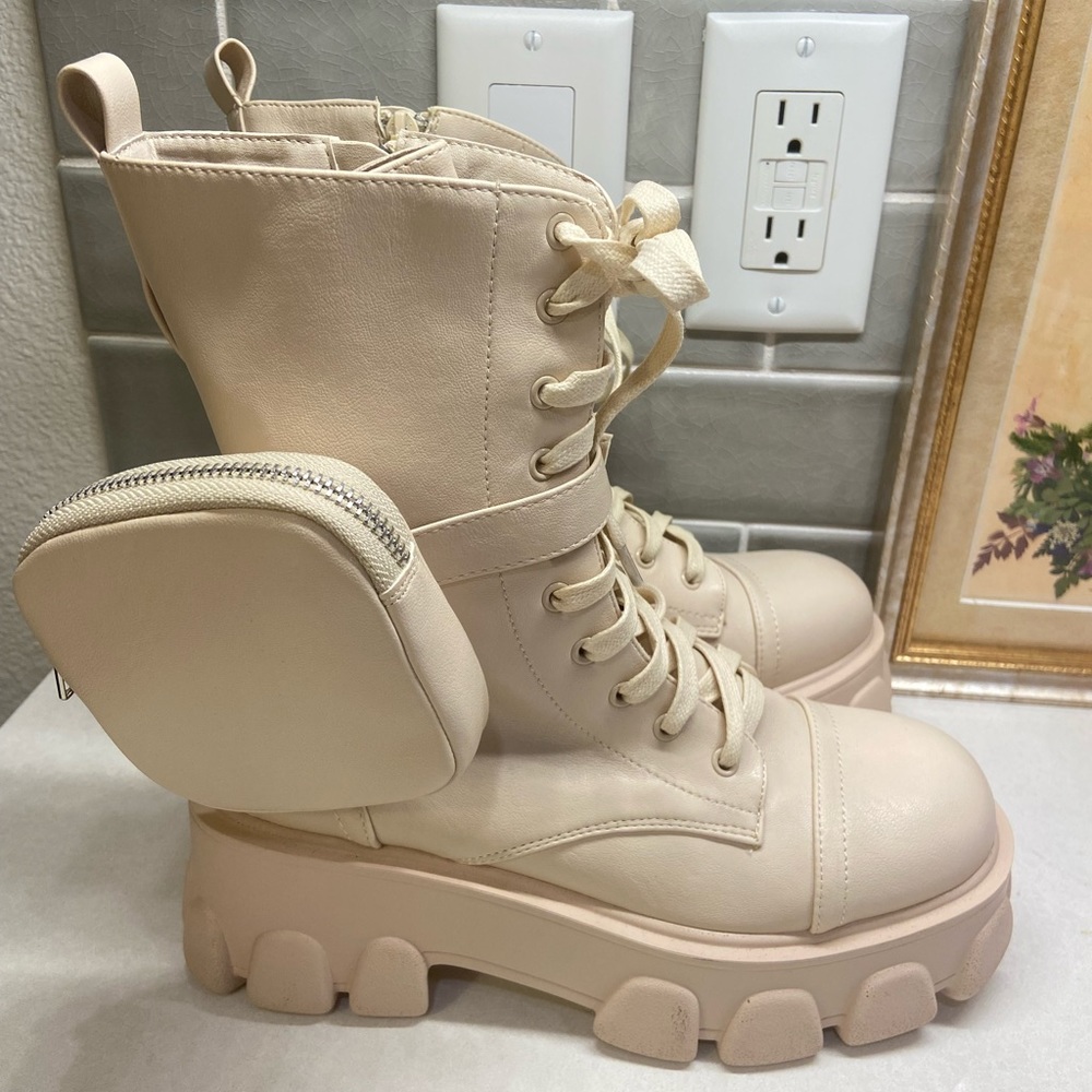Cream Combat Boots